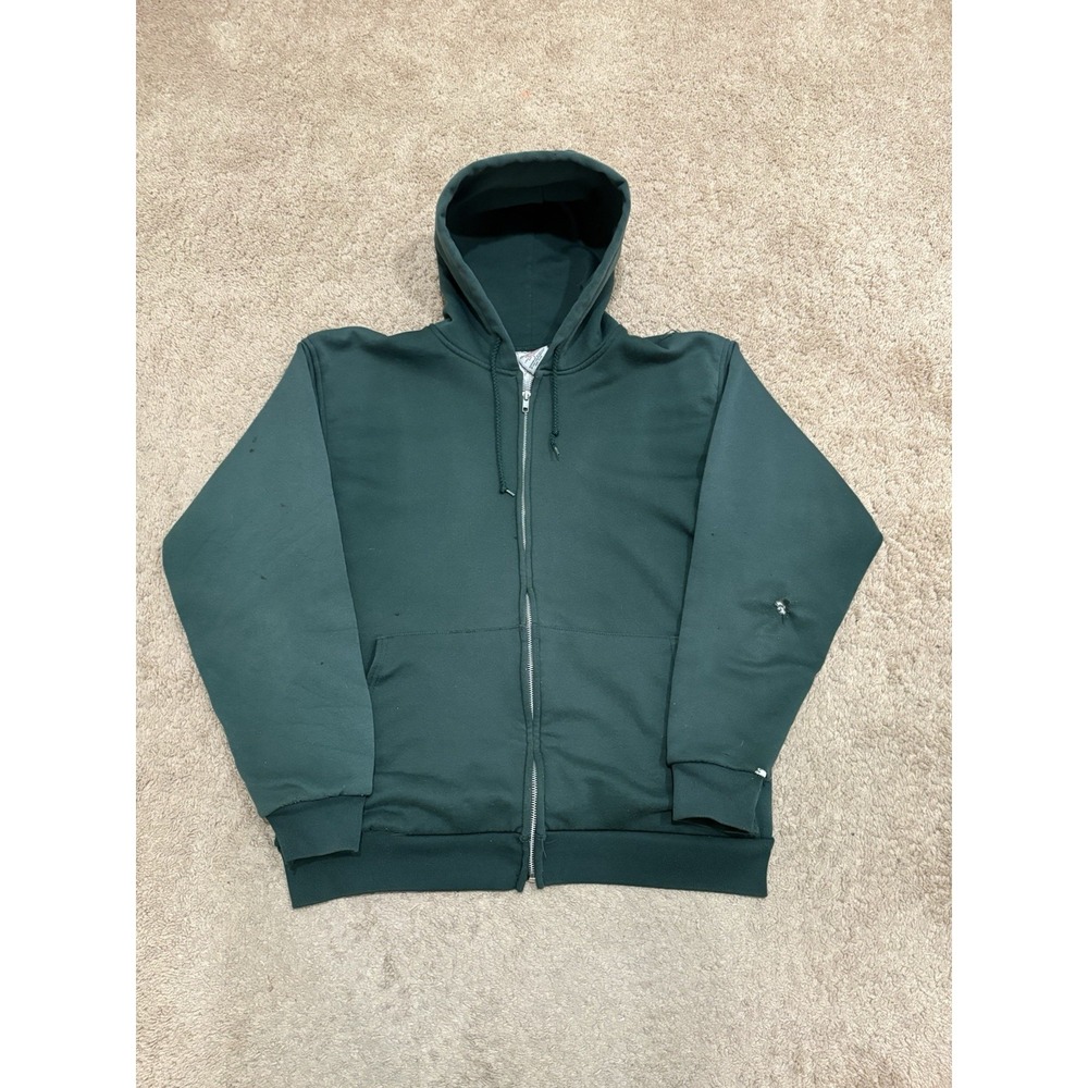 Vintage Pluma Men's Thermal Lined Green Zip-Up Hoodie Size Large